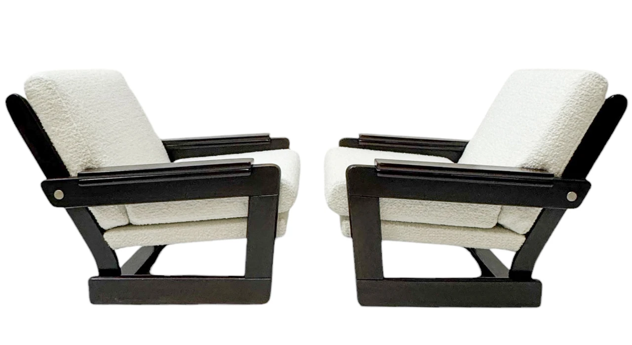 Mid-Century Modern Wenge Lounge Chairs with Bouclé Upholstery, 1970s